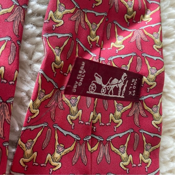 Hermes Vintage Silk Tie Monkey Banana Hanging Tree Ape Jungle Designer France - Picture 5 of 5